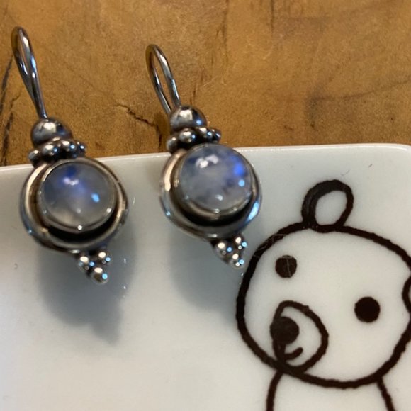 Sterling Silver Earrings with Moonstone Centre - Picture 4 of 6